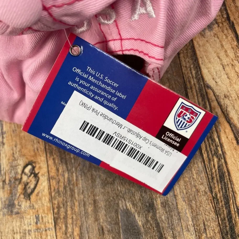 USA National Soccer Women's OS Pink 100% Cotton Adjustable Embroidered Logo Hat
